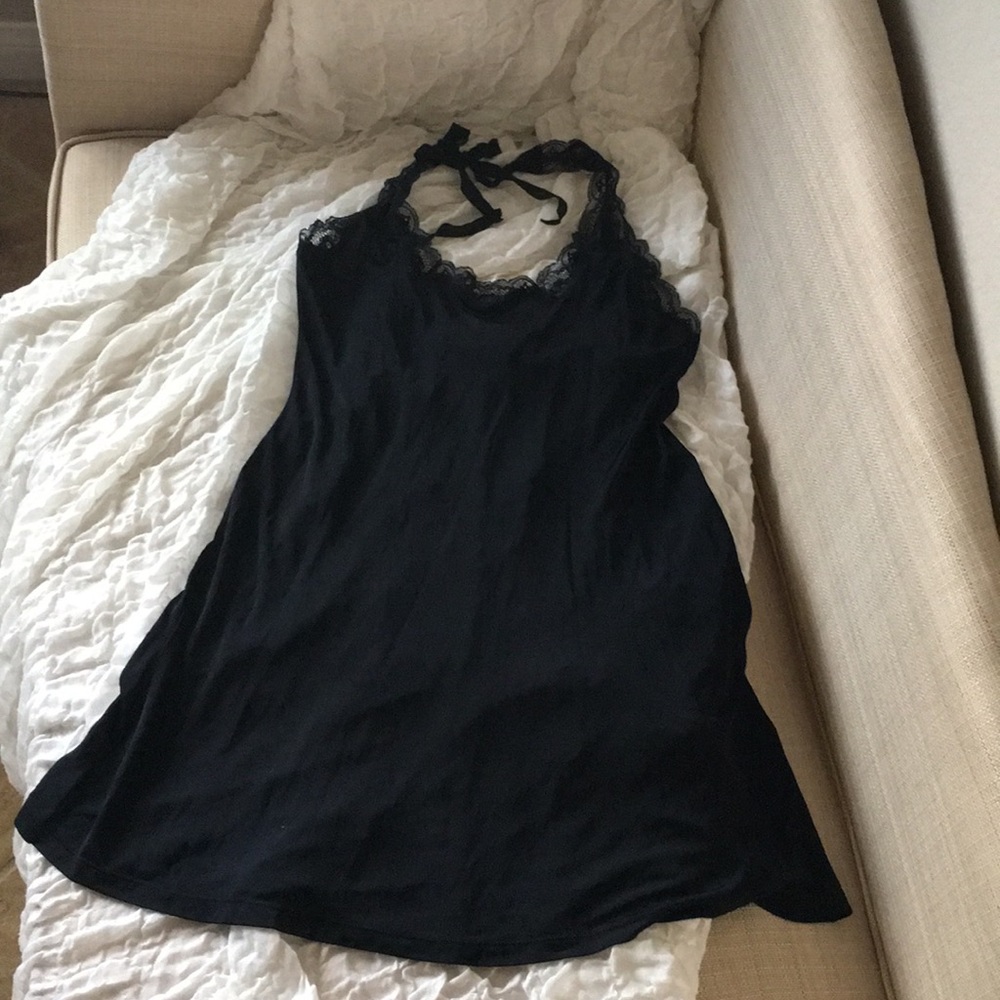 Black backless/halter nighty with lace edging